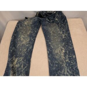 Y2K F.U.S.A.I. Acid Wash Jeans Mens 36x30‎ Blue Splatter Grunge Streetwear Denim